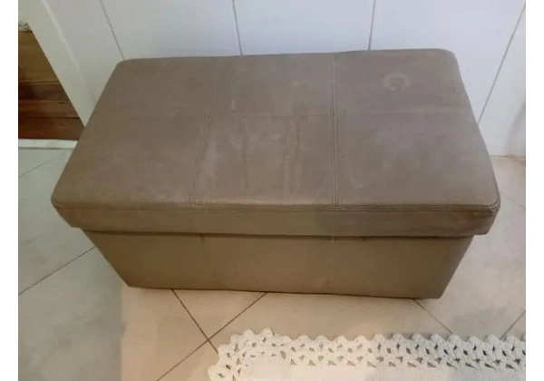 Puff baú em Couro Ecológico Bege 43 cm x 80 cm x 45 cm