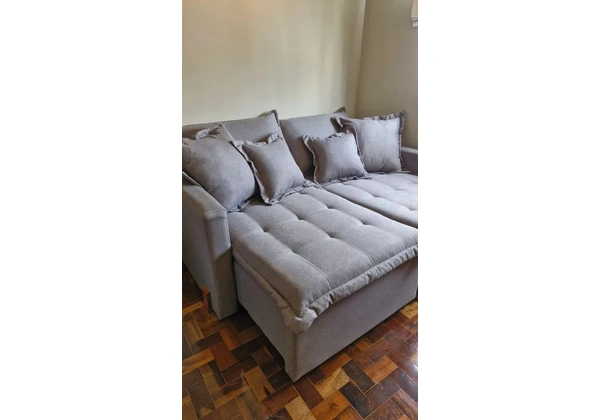 Sofá Retrátil / Cama Zero Caixa Novo no Linho Cinza