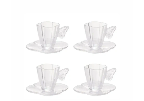 4 Xícara transparente cha borboleta 180ml wolff