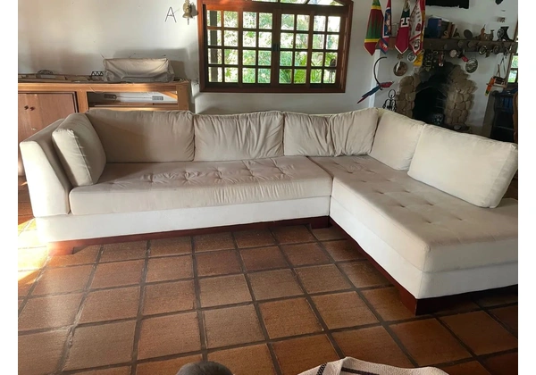 Sofá de Canto em L - Bege Claro Branco 2mx3m