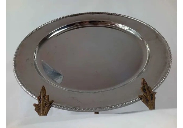 PRATO PARA BOLO RENDONDA EM INOX, BORDA CORDÃO, VINTAGE, NOVO.
