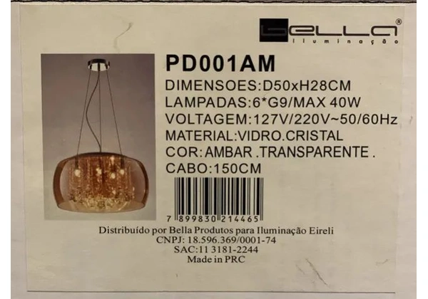 Pendente Plafon Soho Bella Cromado Ambar