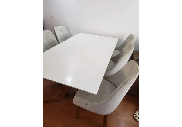 Mesa com cadeiras, 2 metros Detalhes no forro e nos pés mordidas de dog