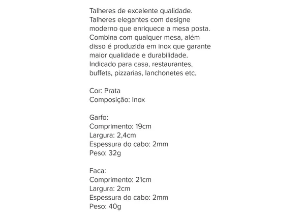 Conjunto de Talheres em Aço Inox - 6 Peças