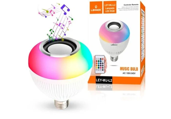 Lâmpada Caixa de Som Bluetooth com Controle Remoto Luz RGB