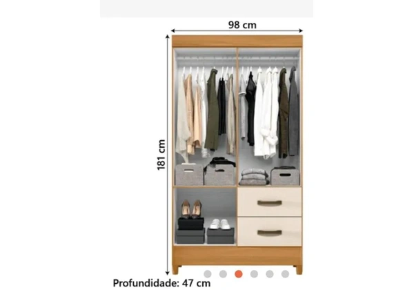 Guarda Roupas Solteiro 4 Portas 2 Gavetas Mobi Carvalho / Off White Albatroz