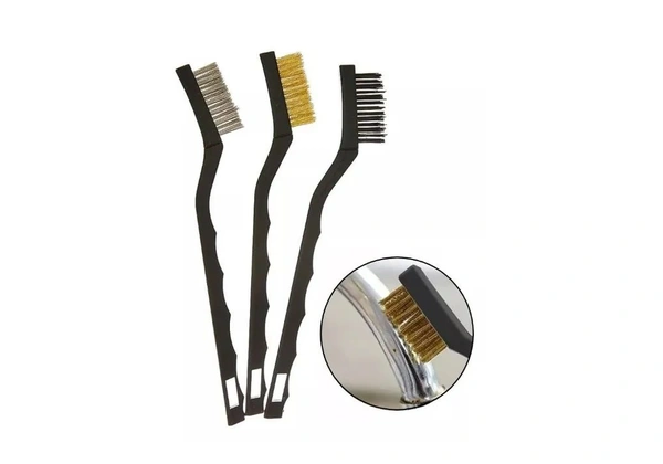 Jogo 3 Mini Escovas Cerdas Aco Latao E Nylon, Cabo Plastico Adicionar aos favoritos