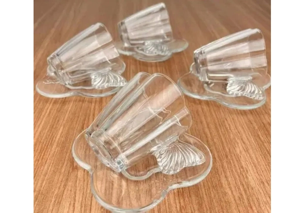 4 Xícara transparente cha borboleta 180ml wolff
