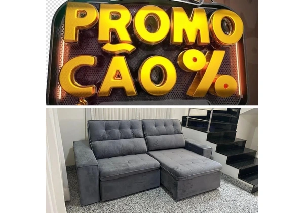 Sofá retrátil Niterói cinza escuro, 5 lugares