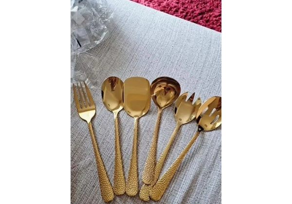 Talheres em aço inoxidável dourado para servir refeição 5 peças 75, 00 ou 15, 00 a uni<br>