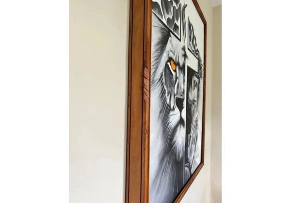 Quadro pintura leão/jesus