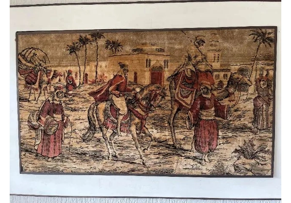 Belíssimo Quadro Antigo em Tapete com Cena Árabe