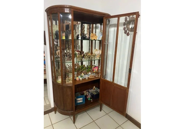 Belíssima Cristaleira Antiga Art Noveau Madeira Nobre Marchetada