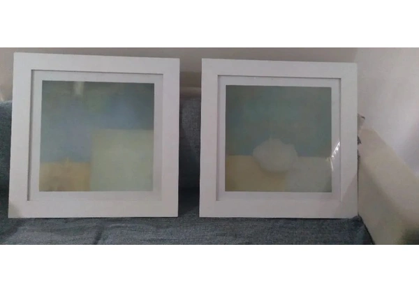02 QUADROS DECORATIVOS ART GREEN/WHITE COM MOLDURA BRANCA (pesados e de grande qualidade)