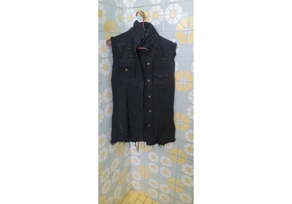 Jaqueta colete jeans feminino preto