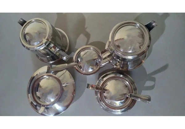 Conjunto de Jogo de Chá e Café em Aço Inox - 5 peças