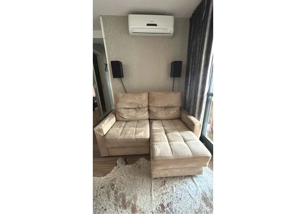 Sofá retrátil e reclinável 2 lugares suede bege