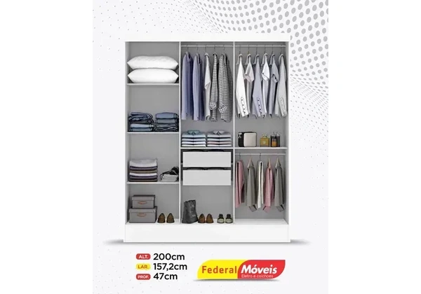 Guarda Roupa 3 Portas de Correr 2 Gavetas Direto da Fabrica Promoção