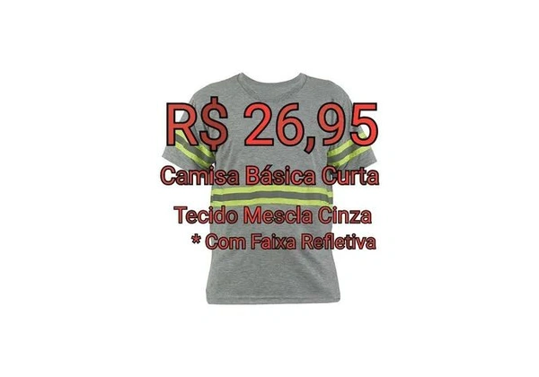 Camisa de Mescla PV Cinza Manga Curta com Faixa Refletiva Tórax e Mangas
