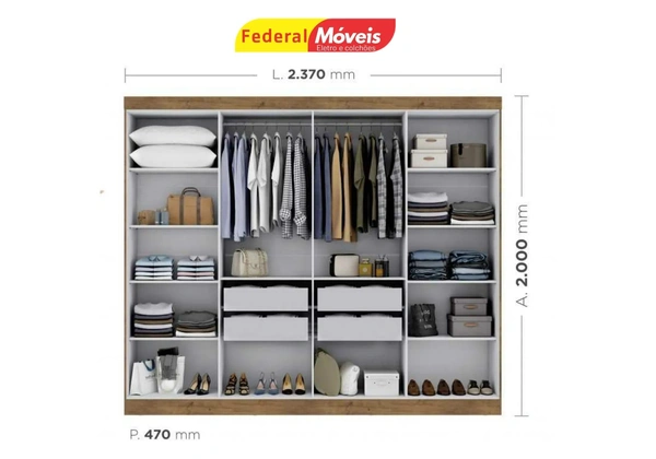 Guarda Roupa 100%MDF 2, 37m Novo Fazemos Entrega
