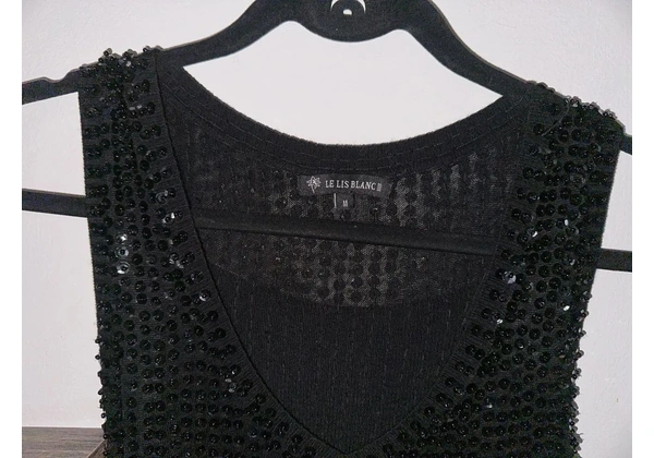 Vestido Le Lis Blanc Paetê Preto Brilho