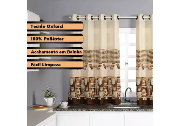 Cortina Cozinha Em Oxford - 2, 40x1, 30 Estampada Cor Cortina Estampa Bule