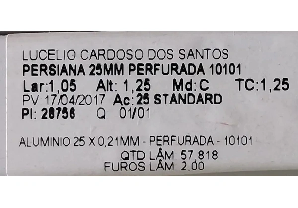 Persiana horizontal em alumínio