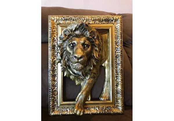 Quadro De Leão Escultura Decoração Casa Sala Alto Relevo 3d