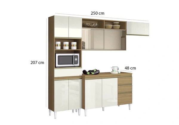 Armário de cozinha completo clara com vidro