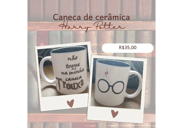 Canecas de cerâmica interno preto = Harry Potter ou Batman com Coringa
