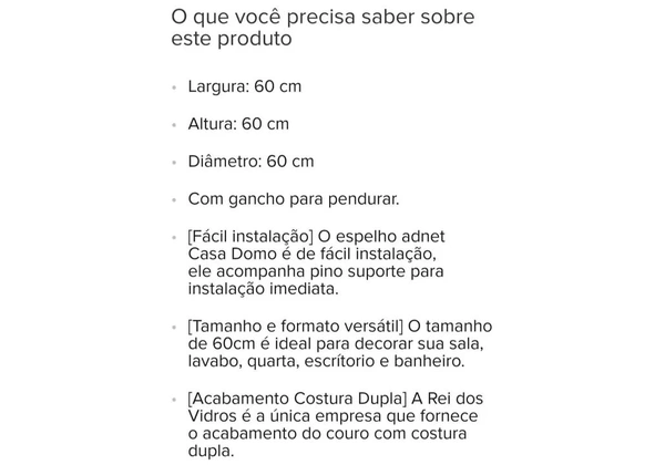 Espelho Redondo com Alça de Couro - Moderno e Elegante