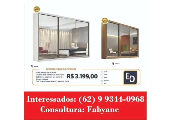 Guarda Roupa Sollo C 3 espelhos