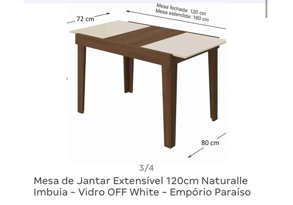 Mesa Extensivel De Jantar Com Vidro E Madeira 4/6 Lugares