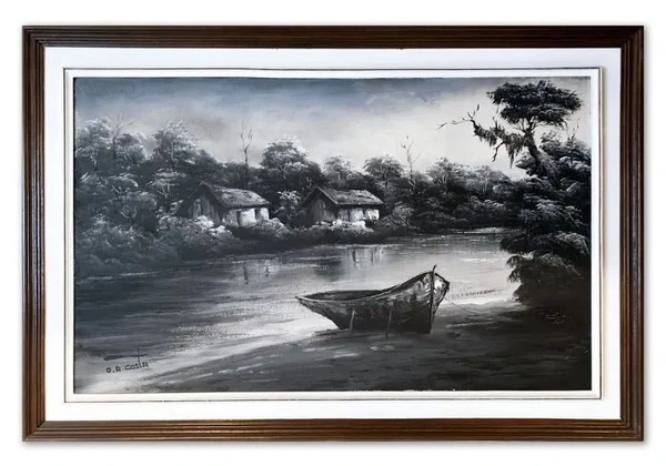 Quadro - Óleo sobre tela - Beira do Rio - O. A. Costa