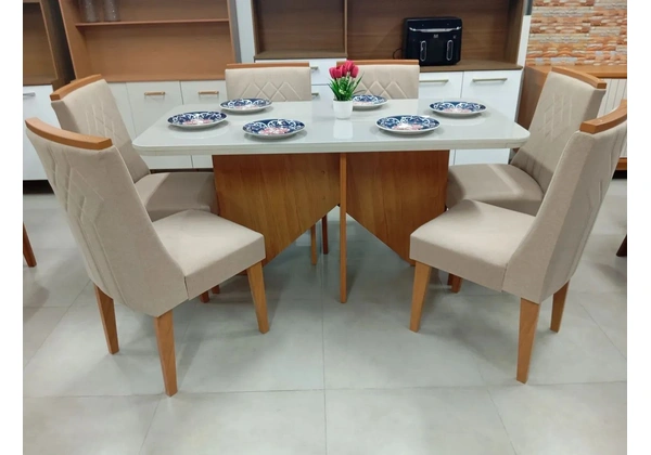 Mesa de jantar 6 lugares cadeiras linho orlando