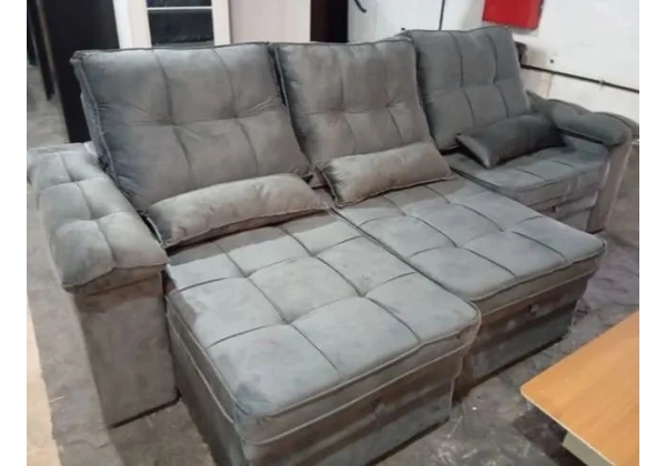 Sofá retratil reclinável cinza ( pronto entrega )