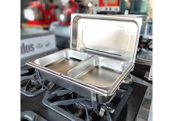 Rechaud Em Inox c/ 2 Cubas e 2 Queimadores