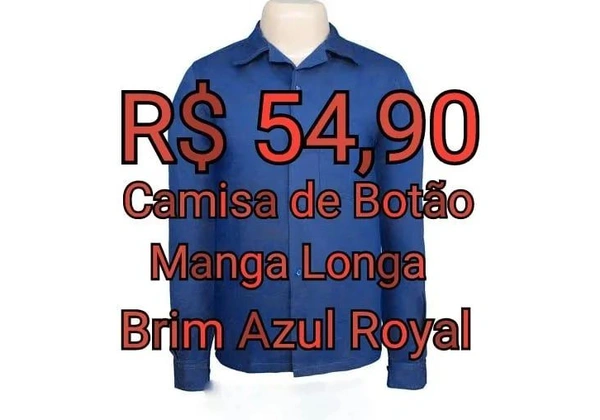 Camisa de Brim Aberta com Botões Mg Longa - Brim Azul Royal