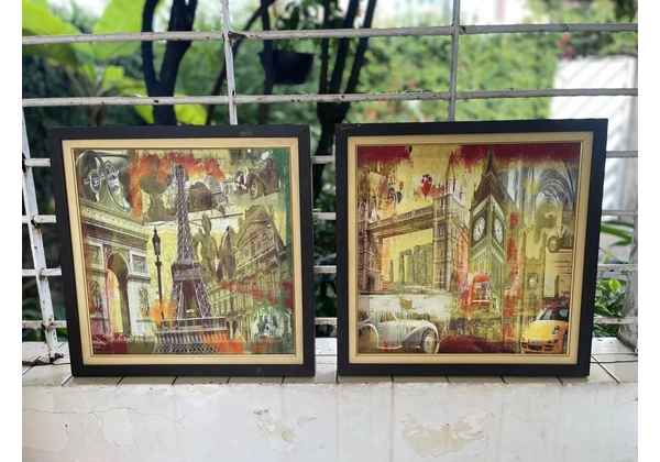 Conjunto 2 Quadros Paris e Londres 47x47cm