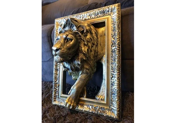 Quadro De Leão Escultura Decoração Casa Sala Alto Relevo 3d
