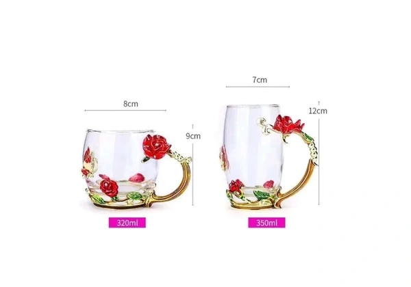 Caneca de Vidro Decorada com Flores - 320ml e 350ml