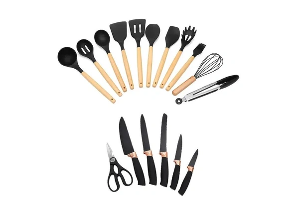 Kit Utensílios de Cozinha Preto [19 Peças] com NF e garantia