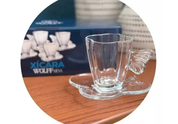 4 Xícara transparente cha borboleta 180ml wolff