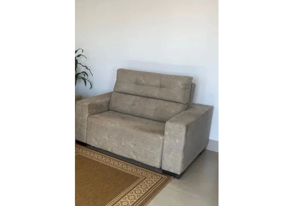 Conjunto estofado retrátil com encosto reclinável tecido nobuck cinza