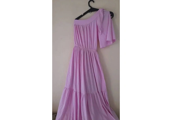 Vestido Rosa Decote Ombro Único