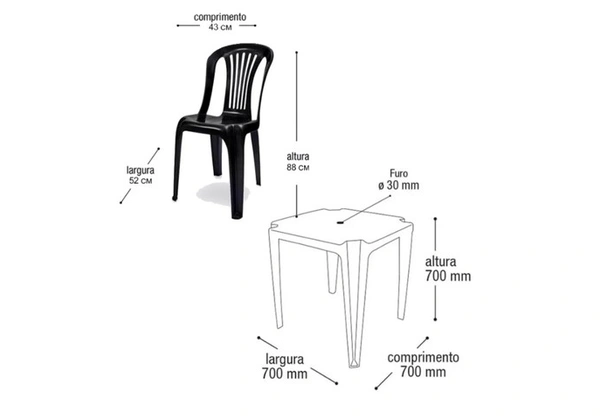 Mesa de Plastico com 4 cadeiras sem Braço - Mega Oferta - Novo