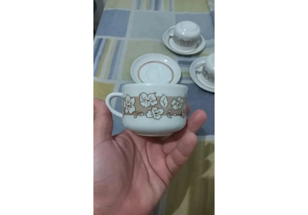 Jogo de porcelana com 3 xícaras, 3 pires