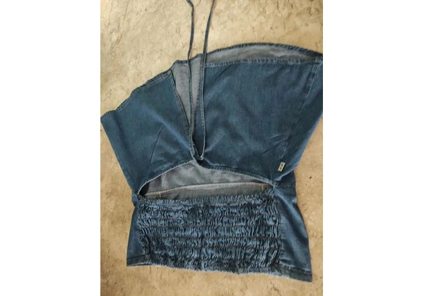 Bata algodão tomara que caia jeans