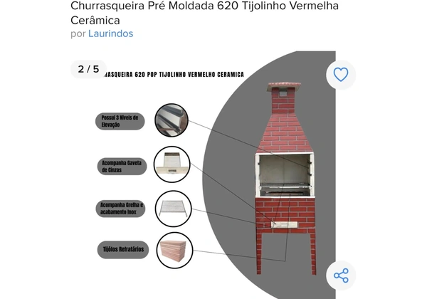 Churrasqueira Pré Moldada 620 Tijolinho Vermelha Cerâmica