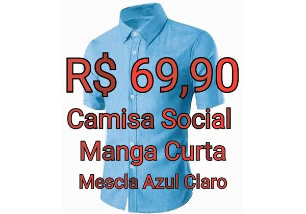 Camisa Social Mg Curta - Mescla Azul Claro Engenharia